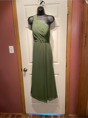 Azazie Olive Green One-Shoulder Chiffon Gown